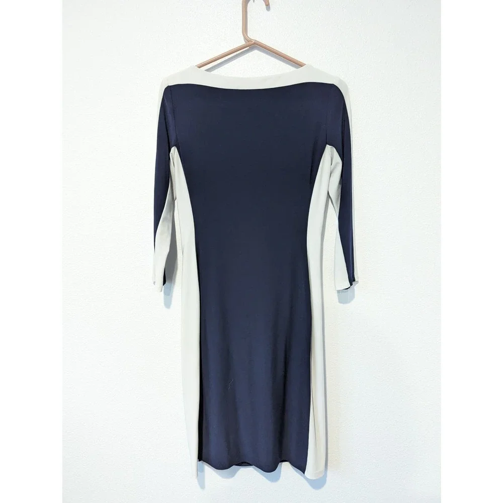 Lauren by Ralph Lauren Navy Ruched Bodycon Midi Dress Formal Office Cocktail - Picture 2 of 5